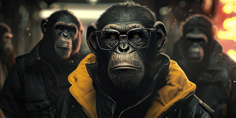 a chimpanzee wearing glasses, generative AI