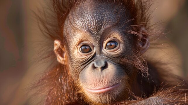 A close up shot of a baby Orangutan captured beautifully