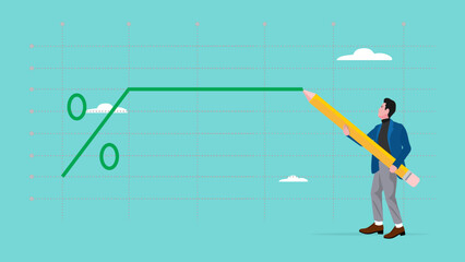 Fixed interest rate, fixed cost or constant price, Business people plot fixed interest rate percentage charts by drawing them with a pencil