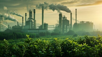 Green factory industry for good environment ozone air low carbon footprint production concept : Generative AI