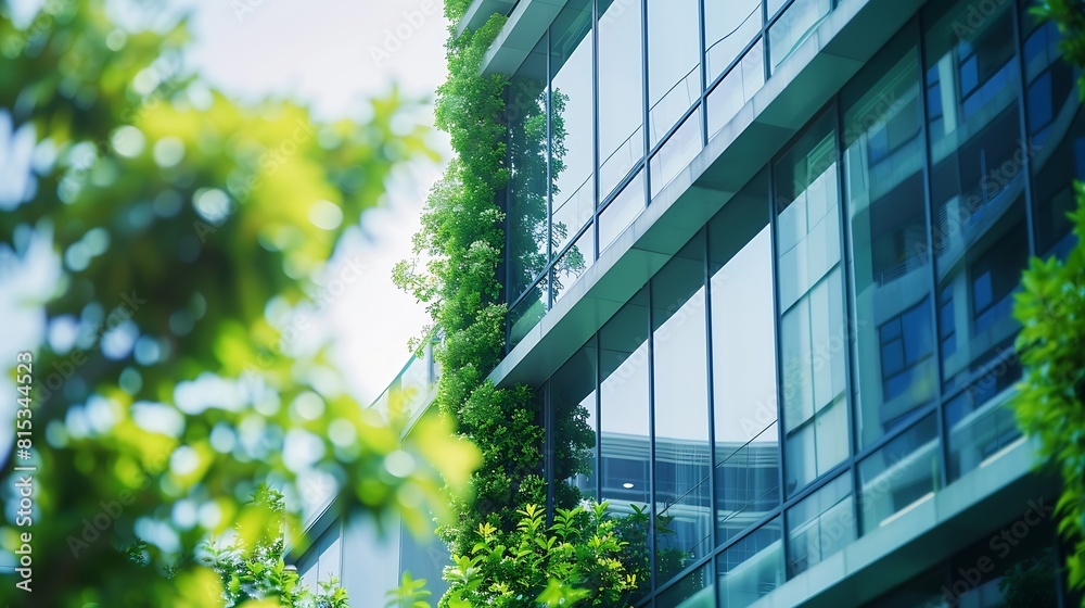Aufkleber selective focus on tree and eco friendly building with vertical garden in modern city green tree for