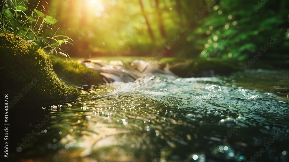Poster Spring background Stream of water in the forest : Generative AI
