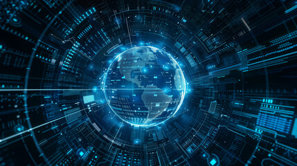Fototapeta premium Global Data Network with Digital Earth Representation
