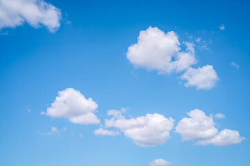 Beautiful blue sky and white cumulus clouds abstract background. Cloudscape background. Blue sky and fluffy white clouds on sunny days. Beautiful blue sky. World Ozone Day. Ozone layer. Summer sky.