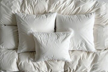 Fototapeta premium Soft pillows on comfortable bed top view