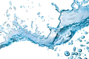Obraz premium Blue water swirl splash with little bubbles isolated on clear background, liquid flowing in form of wave. Can be used for promotional materials, backgrounds, and designs.
