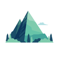 Mountain and forest landscape, flat design vector illustration, trekking or hiking concept