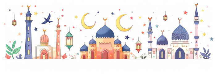 Fototapeta premium Eid Al-Fitr, A Vector Illustration Masterpiece Celebrating the Spirit of a Cherished Muslim Festival