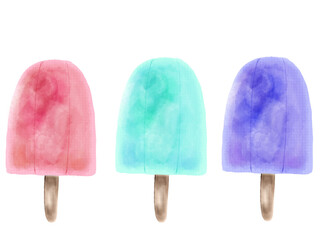 カラフルなアイスキャンディの水彩イラスト