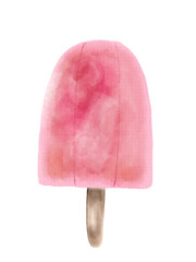 いちごのアイスキャンディの水彩イラスト