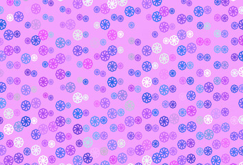 Light Pink, Blue vector template with ice snowflakes.