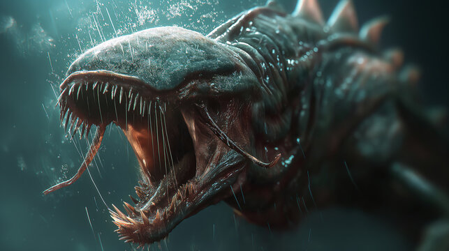 A large, terrifying sea monster with sharp teeth and a long, serpentine body.