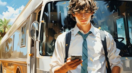 Confident Teenager with Cell Phone in Urban Setting