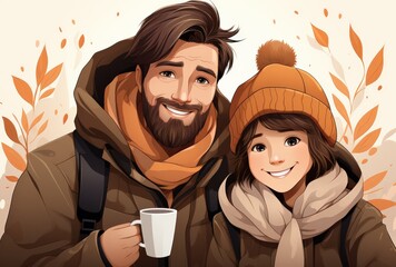 Father and Daughter Enjoying Autumn Together