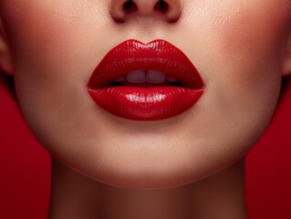 Red background pattern with many red lips again, wallpaper with copy space, luxury brand advertising，Captivating Crimson Lips on a Luxurious AI-Generated 4K Wallpaper: An Elegant, Desirable Backdrop 