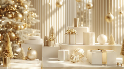 Luxury Christmas decorations. White and gold.