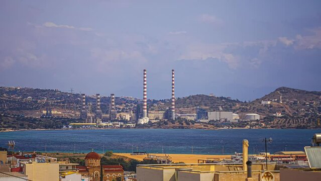 Lavrio, Greece and natural gas power plant along the coast - time lapse