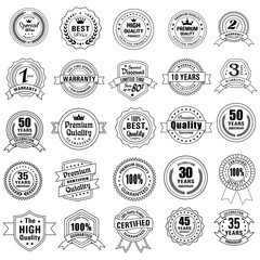 Set of Quality Badges and Labels Design Elements. Golden badge labels and laurel retro vintage collection. Emblem premium luxury logo in retro style template badges collection.