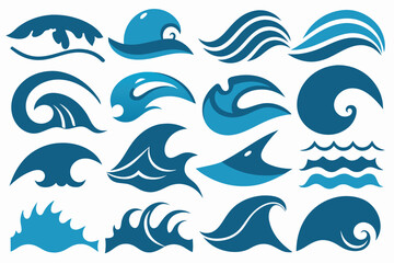 Set of Ocean and sea waves Silhouette Design with white Background and Vector Illustration on white background