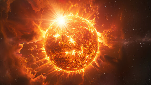 supergiant star, massive supergiant star. Close-up, hyper-realistic 3D