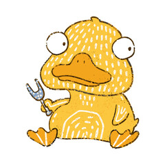 cute Funny Ducks, Printmaking Style, woodcut, cute animals  clipart vector.