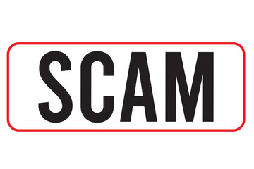 Vector illustration of the word scam in red ink stamp