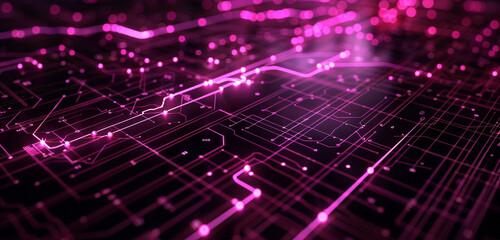 Fototapeta premium Data nodes high-tech grid outlined in deep mauve.