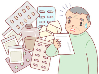 医療問題のイラスト - 薬の出し過ぎ・多剤大量処方・オーバードーズ