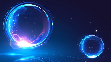 Obraz premium Digital technology blue and black curve circle lens aperture poster background