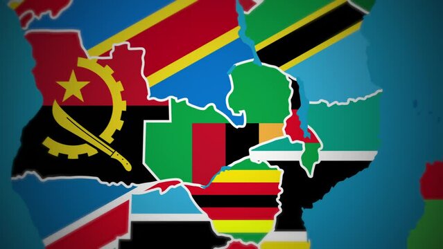 Zambia map flag country nation outline Africa world motion graphics animation