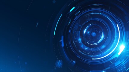 Obraz premium Digital technology blue and black curve circle lens aperture poster background