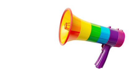 Vivid rainbow megaphone on a transparent background. Isolated decorating elements for Pride month background design.