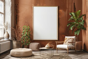 Poster Mockup in Brown Scandinavian Interior created with Generative AI