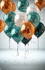 Colorful Helium Balloons with Golden Confetti in Festive Setting