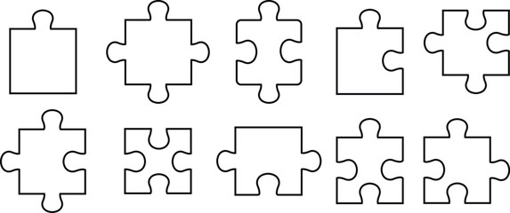 Set of Different sides square presentation icons Line styles editable stock. Abstract infographic explanatory text field collection for business statistic. Puzzle pieces on transparent background.