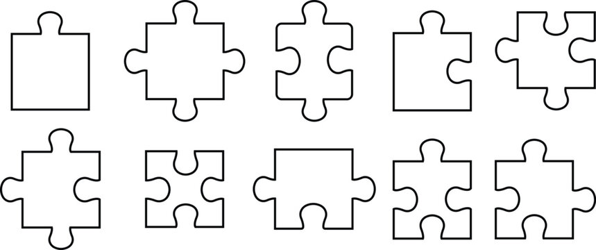 Set of Different sides square presentation icons Line styles editable stock. Abstract infographic explanatory text field collection for business statistic. Puzzle pieces on transparent background.