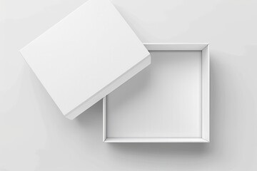 White box mock up vector 3D model top view. Isolated blank realistic open cardboard paper box mockup template