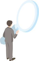 ビジネス　アイソメトリック　人物　男性　虫眼鏡　検索　探す　スーツ　職業　仕事　イラスト素材