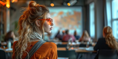 Obraz premium Woman in retro fashion attending a seminar