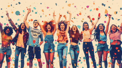 Naklejka premium visual representation of a group of friends celebrating frienday.generative ai