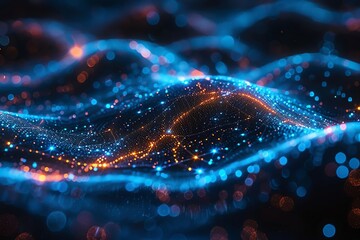 Digital brain with glowing connections, deep indigo hue, close up on neural pathways, vibrant colors, Double exposure silhouette with a cosmic nebula