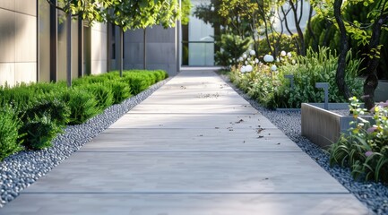 City sidewalk with concrete pavers.