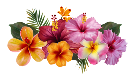 Tropical flowers isolated on transparent background