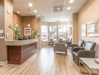 An inviting dental office with modern furnishings and bright light