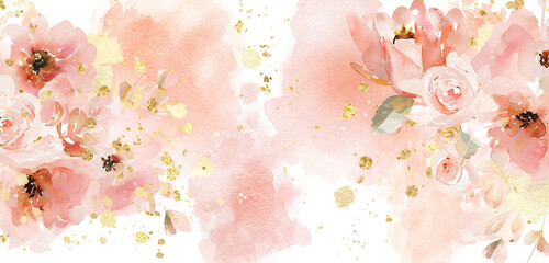Sumptuous blush & gold watercolor for luxurious panoramic view.