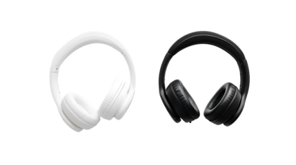 white and black wireless headphones isolated on transparent background