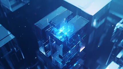 Digital technology blue and black decorative cube poster background