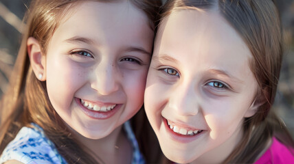 Fototapeta premium picture of smiling daughters,generative ai