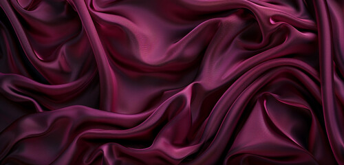 Obraz premium Vibrant burgundy rumpled fabric abstract on broad panorama.