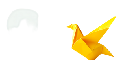 Yellow paper dove origami isolated on transparent background